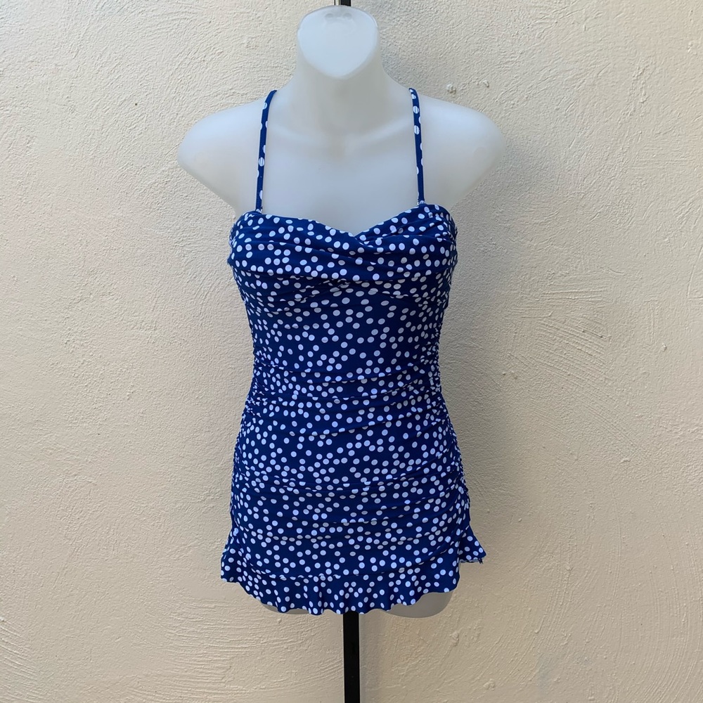 Anthropologie Mermaid Ruffled Blue White Swimsuit